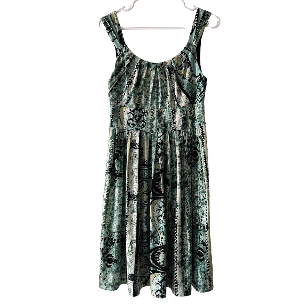 Connected Apparel Green Abstract Print Fit & Flare Dress